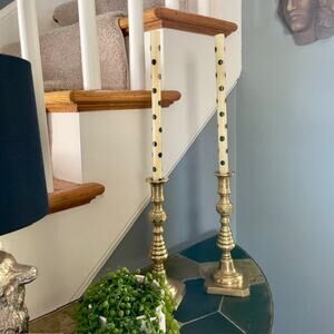 Vintage Solid Brass Heavy Candlesticks Decor 10” Pair Classic Estate Traditional